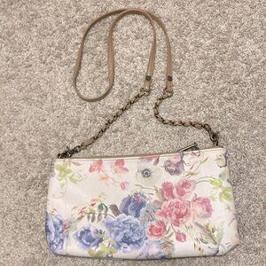 Elliot Lucca Women’s Floral White & Pink Leather With Chain Crossbody Strap Bag